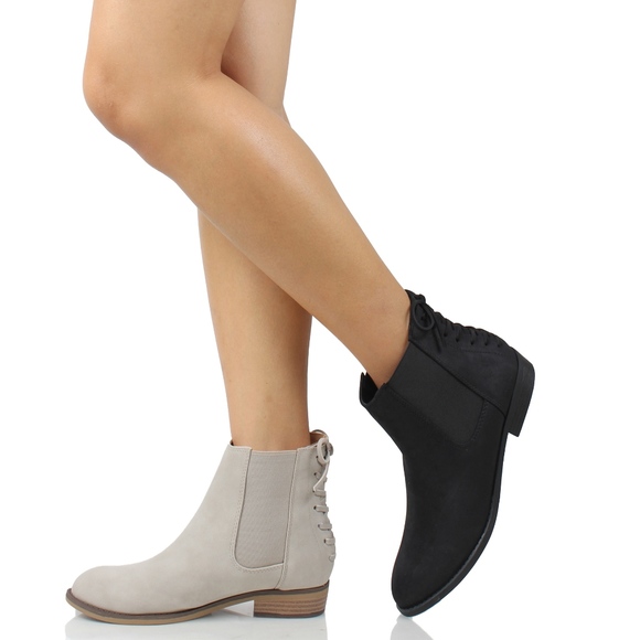 Black Chelsea Elastic Side Back Lace Tie Ankle - Picture 6 of 6